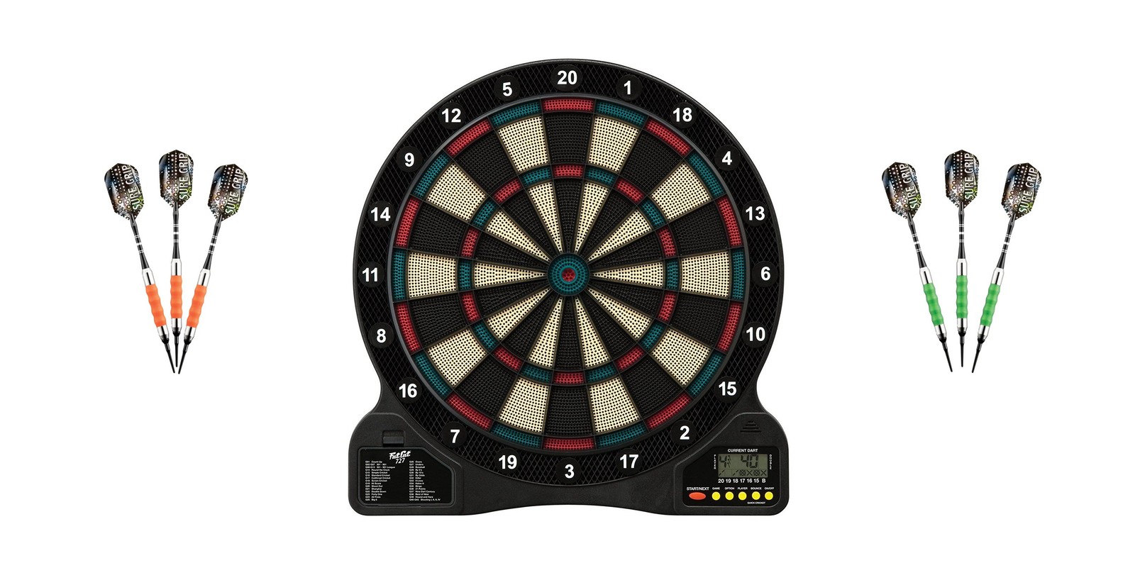 Electronic Soft Tip Dartboard + Orange Darts 16 Grams + Viper Green Darts