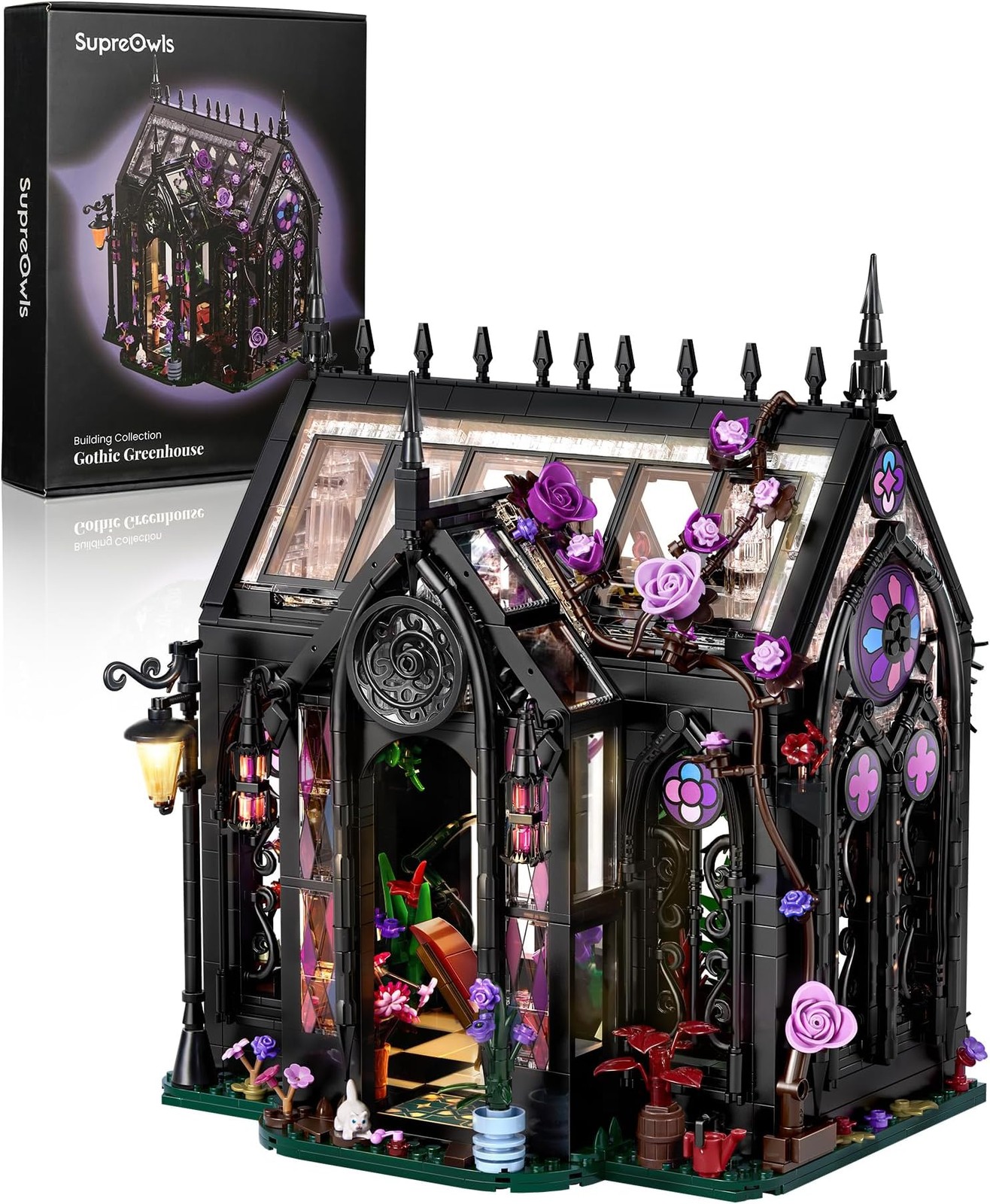 Gothic Greenhouse Building Set with Lights, Architecture Model with Stained G...