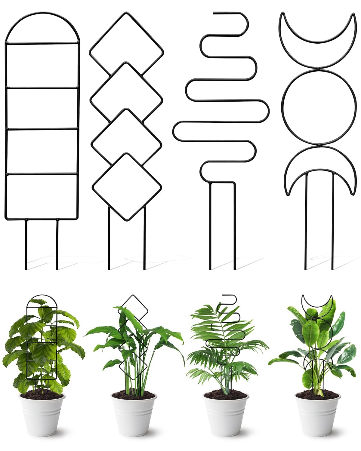 4 Pack Indoor Climbing Plant Trellis, Small Trellis for Potted Plants Black
