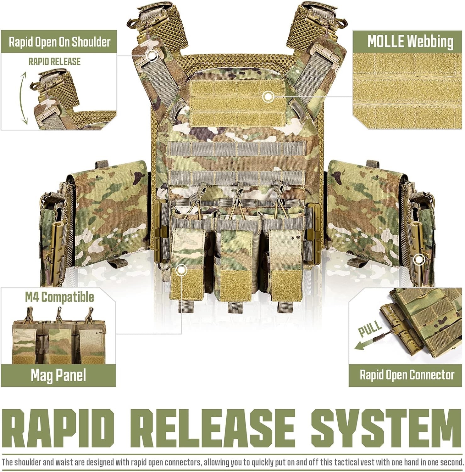 GFIRE Tactical Vest - Airsoft Lightweight Modular 3D Breathable Quick Release Ve