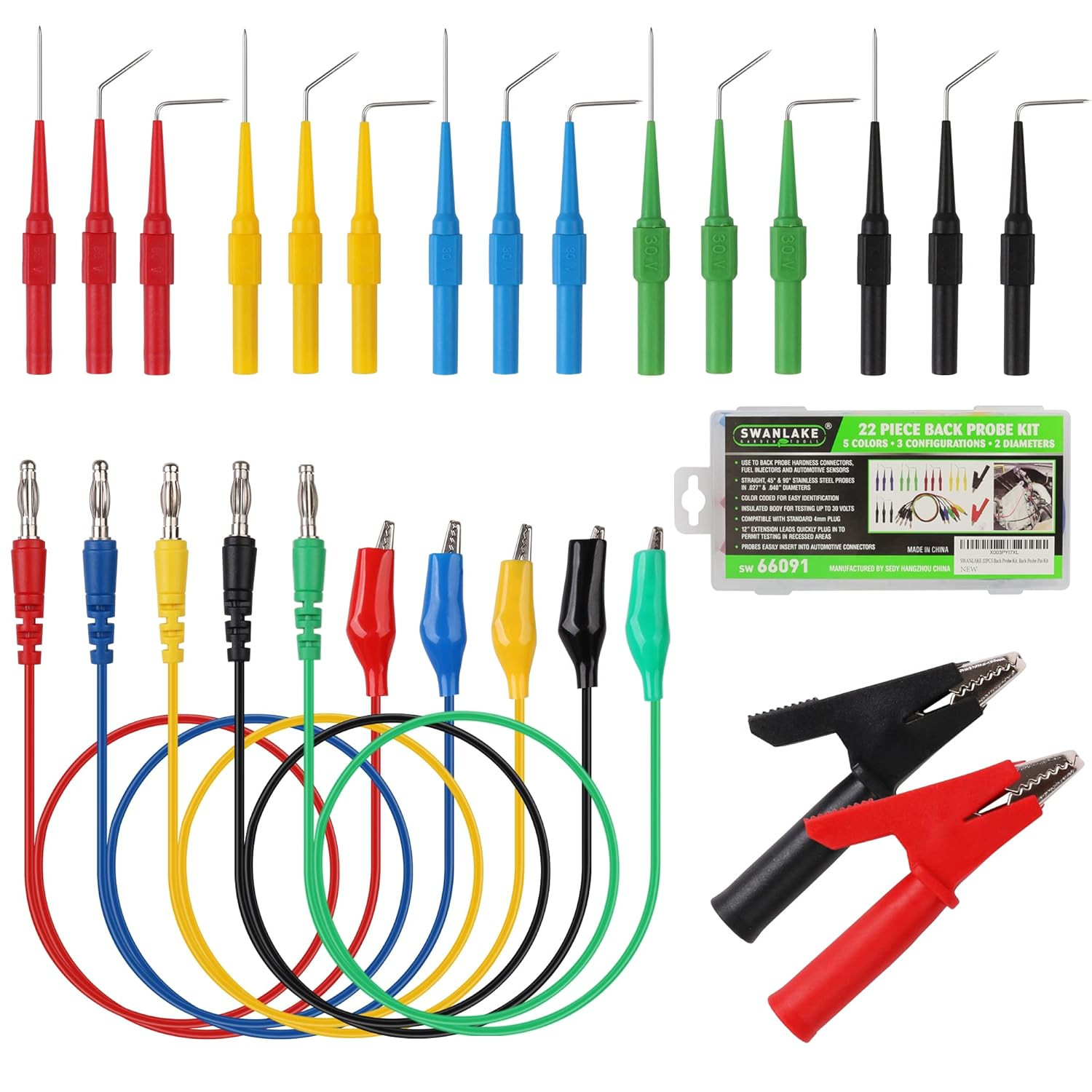 22Pc Back Probe Kit Multimeter Test Leads Alligator Clips Auto Diagnostic Tool