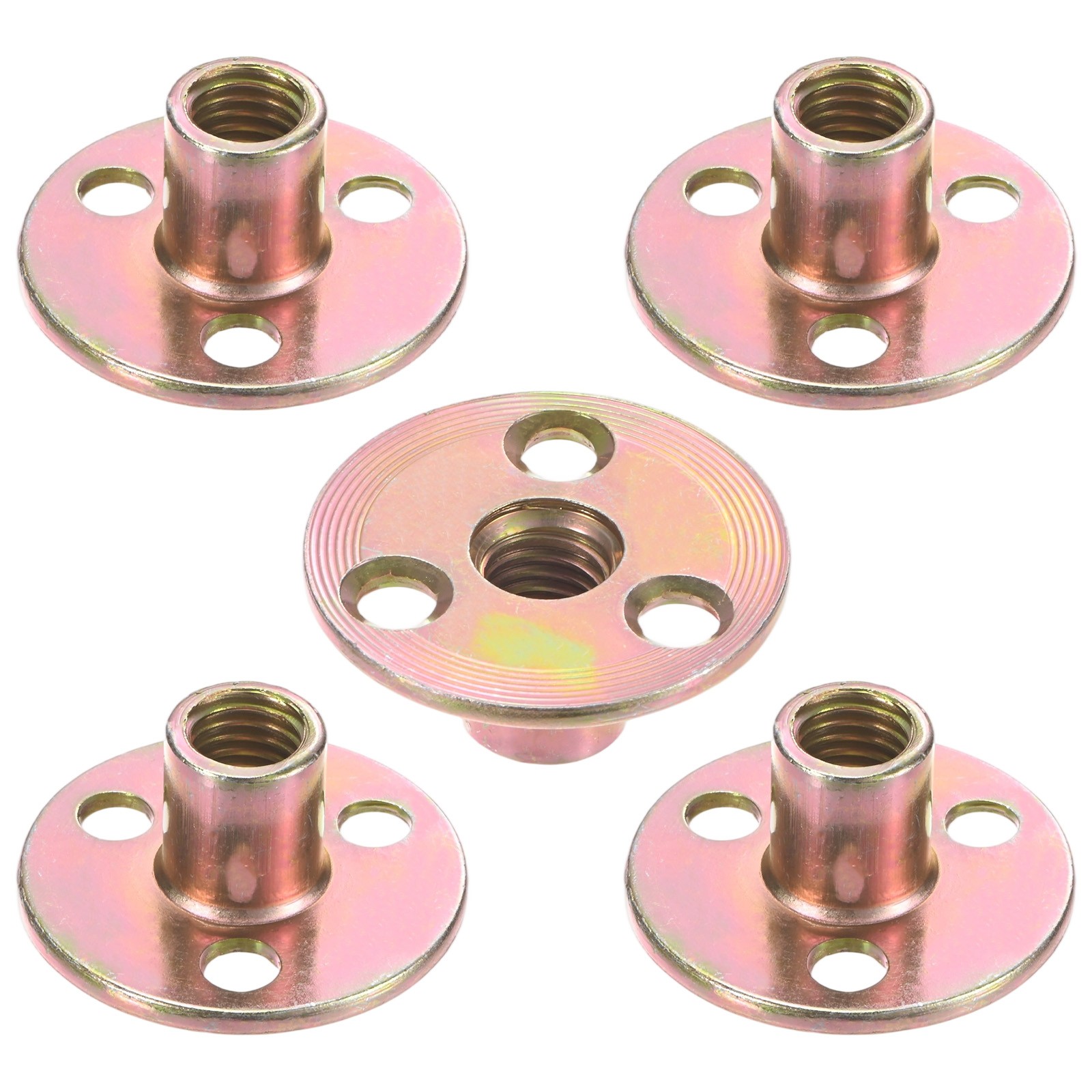 5-Pack M10x17mm T-Nuts Carbon Steel Tee Nut 3-Hole Round Base Weld Nuts Gold