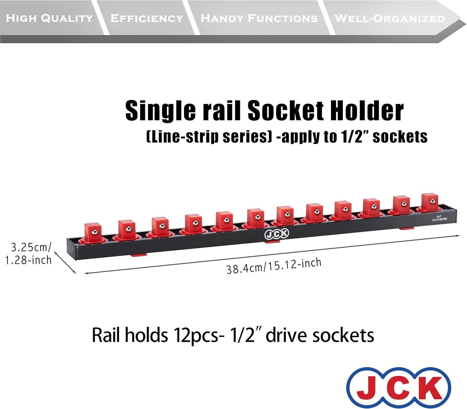 JCK Professional Quality Aluminum 1/2" Single Rail Socket Organizer