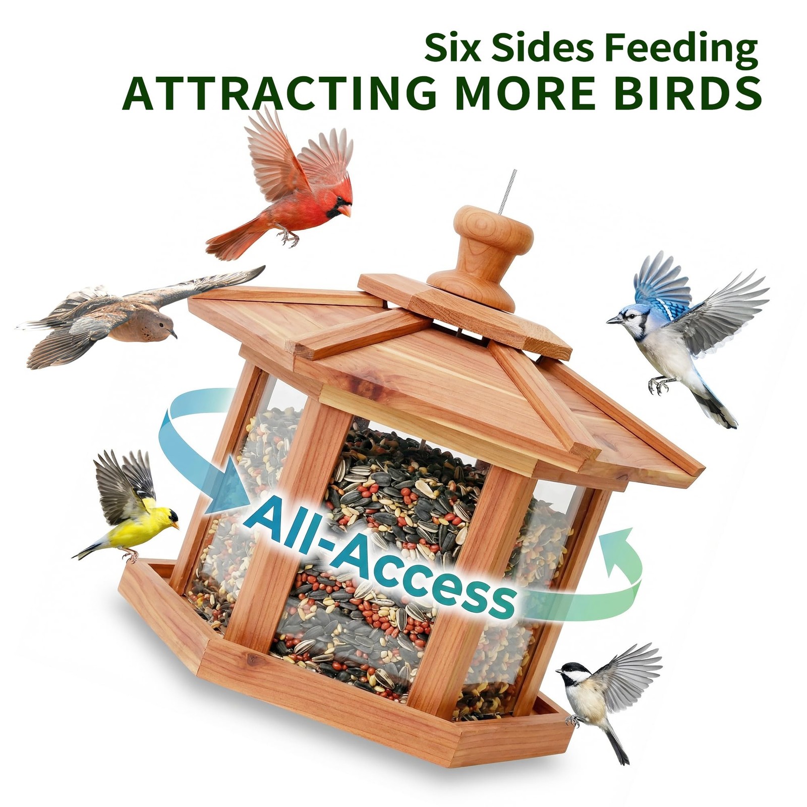 Solution4Patio Bird Feeder for Outdoors - USA Cedar Hexagon Gazebo Multicolor
