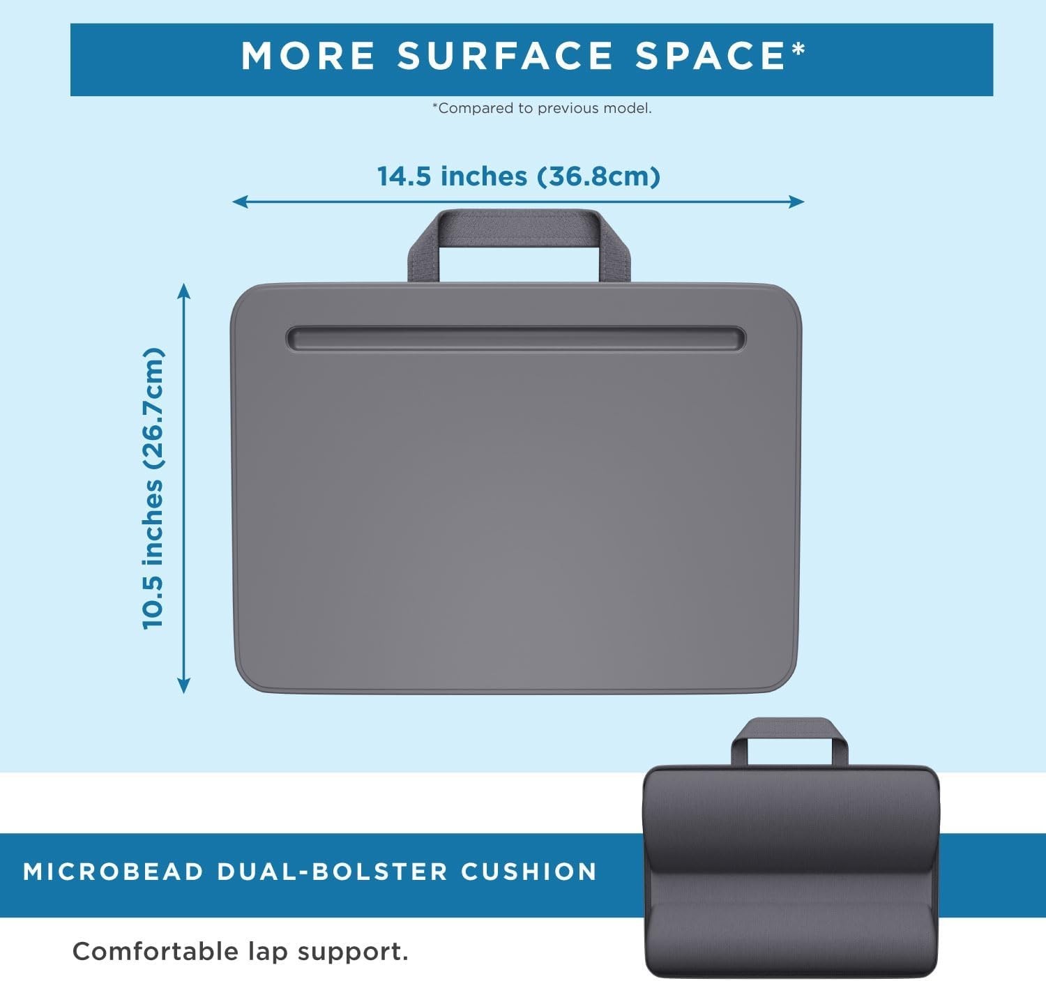 Compact Lap Desk – Charcoal, Fits 14" Laptops | Microbead Cushion, Built-In P...