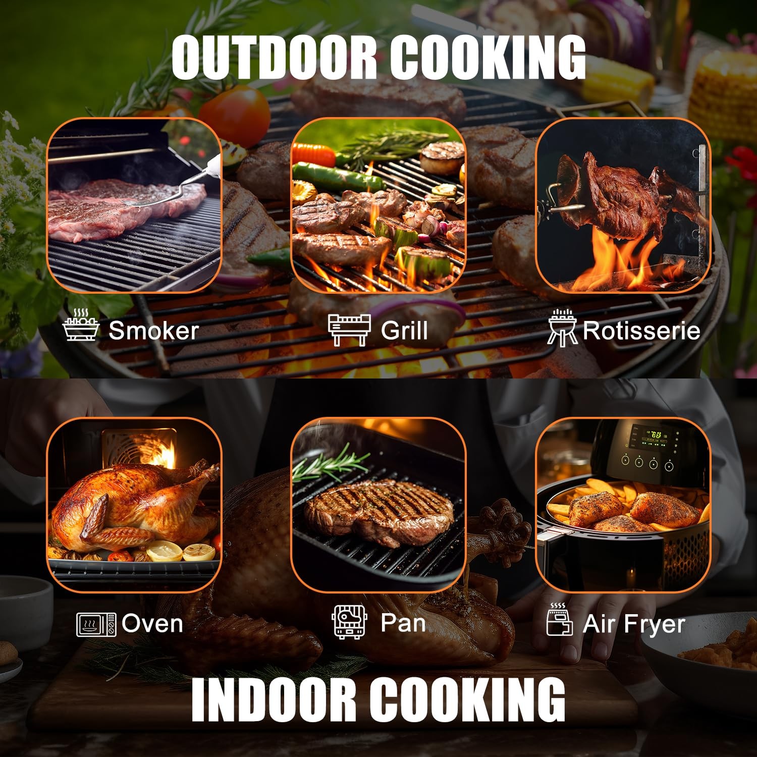 INSMART wireless meat thermometer Bluetooth 330FT Wood