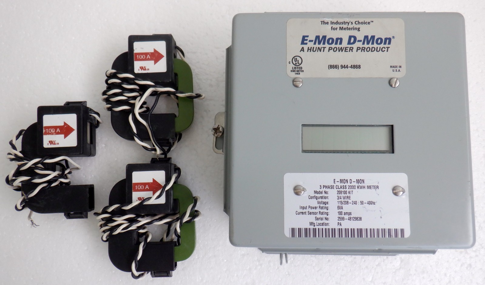 E-Mon D-Mon AC Kilowatt Hour Meter, 208100, 100A ,115/208V 3/4-Wire with Sensors