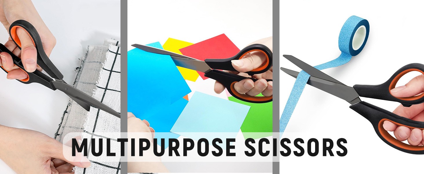 3 Pack Titanium Scissors All Purpose (5.5’’, 7.5’’, 8.5’’), Ergonomic Grip,