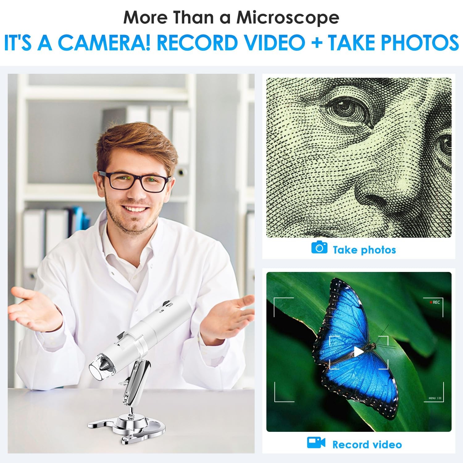 Wireless Digital Microscope, Skybasic 50X-1000X Magnification WiFi White