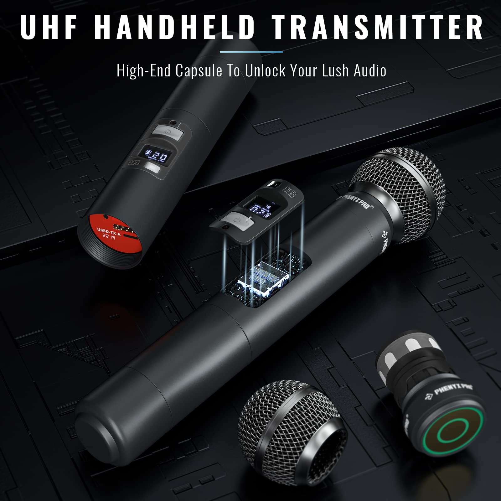 Phenyx Pro Wireless Microphone System, Quad Channel PTU-7000-4H, Black