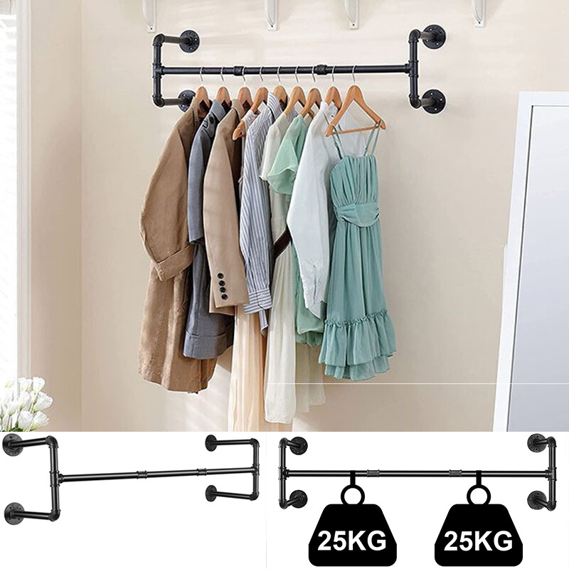 43in Heavy Duty Clothes Rack Industrial Pipe Hanging Garment Rail Thick Tube Bar