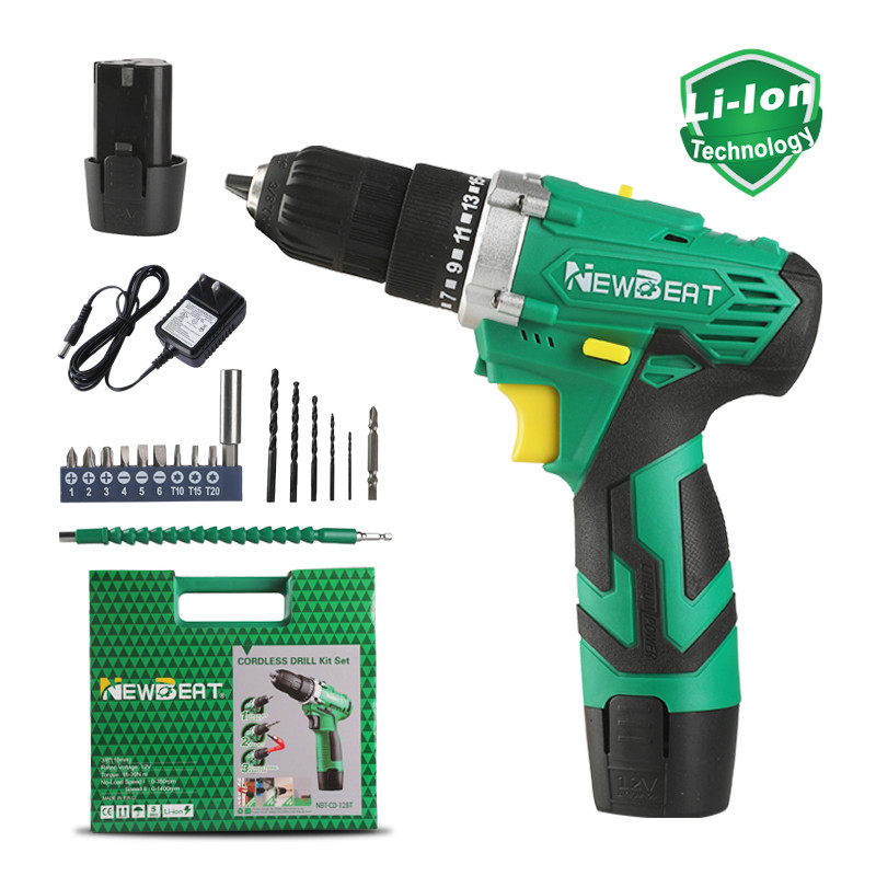 Power Drill Set 12V Cordless Screw Gun with Battery Charger & Drill Bit Kit