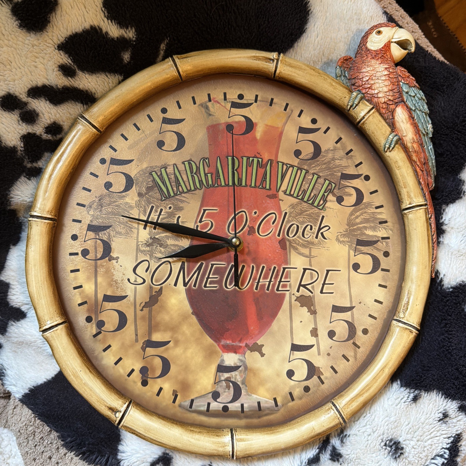🦜 It's Five O' Clock Somewhere Parrot Margaritaville Clock 13x13 Jimmy Buffet