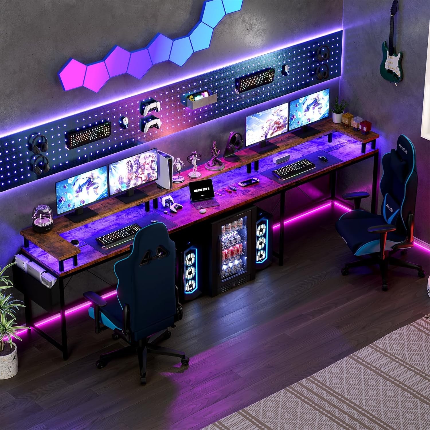 79" Reversible U Shaped Computer Gaming Desk L Shaped Office Desk Table