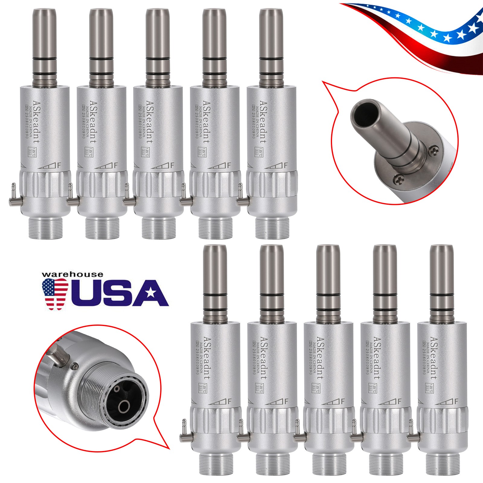 10*NSK Style Dental Slow Low Speed Air Motor Handpiece E-type 2 Hole ASkeadnt OR