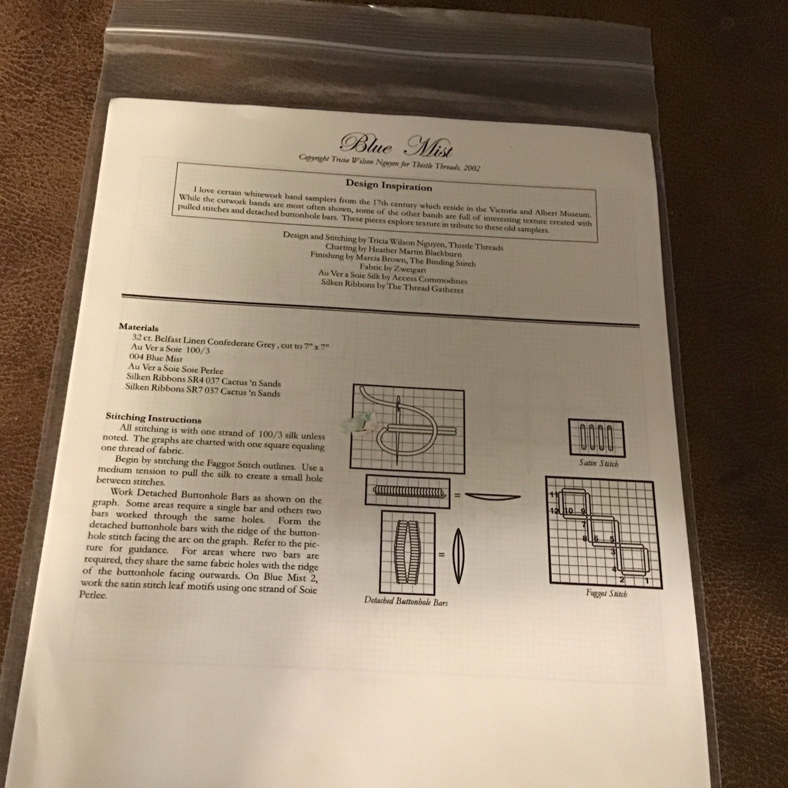Thistle Threads Blue Mist Needlework Single Pattern Instructions Sheet MPN 004
