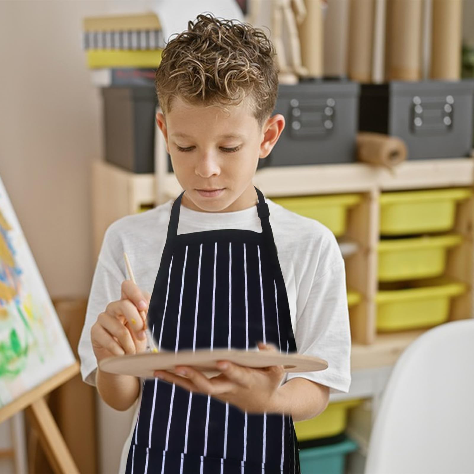 Kids apron 2 Pack adjustable strap with pockets polyester cotton blend painti...