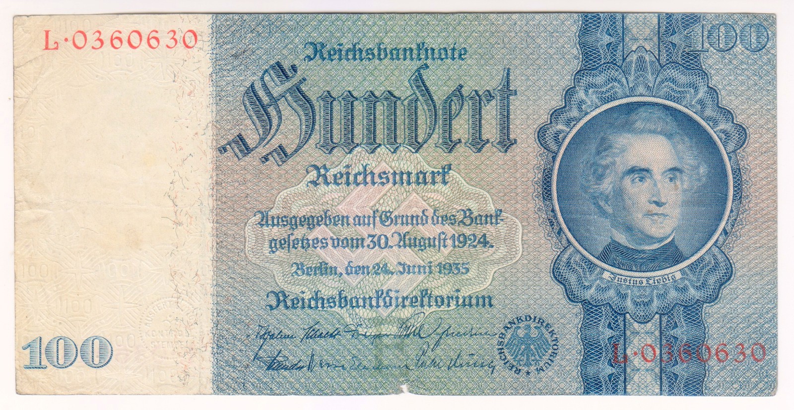 1935 Germany 100 Mark 0360630 Reichsbanknote Paper Money Banknotes