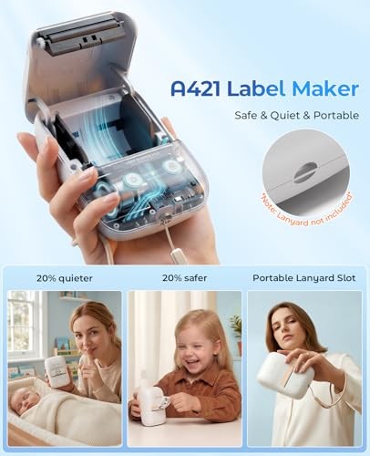 A421 Bluetooth Label Maker Machine, Portable Thermal Printer Barcodes [1 Roll]