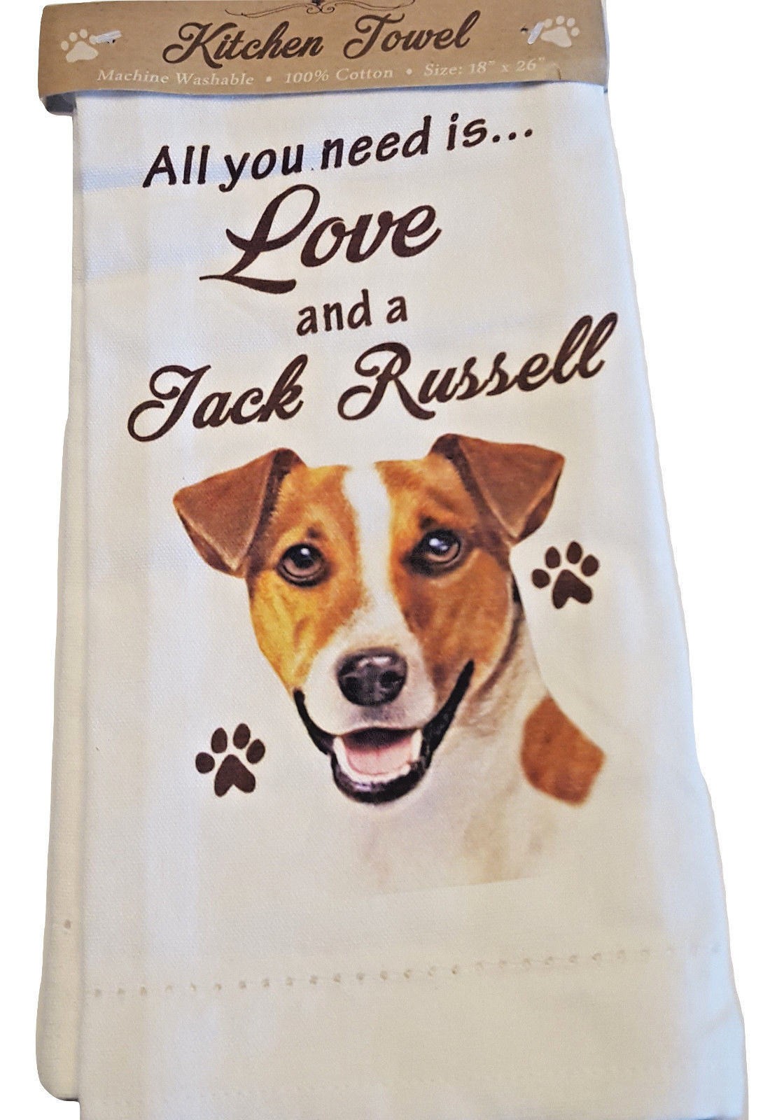Jack Russell Kitchen Dish Towel  Dog Theme All You Need Is Love Cotton 18x26