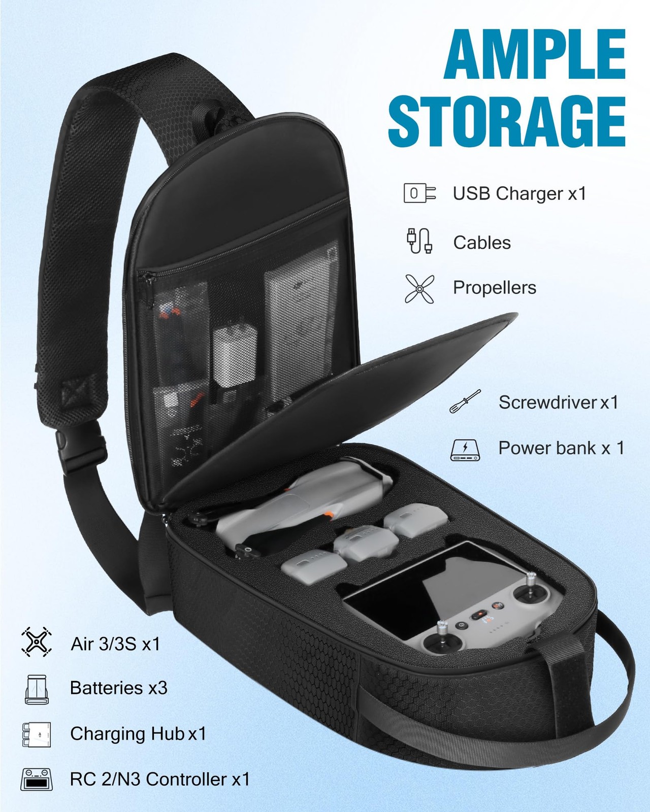 PEKREWS Air 3S DJI Case, 3 3 Pro Case - Black