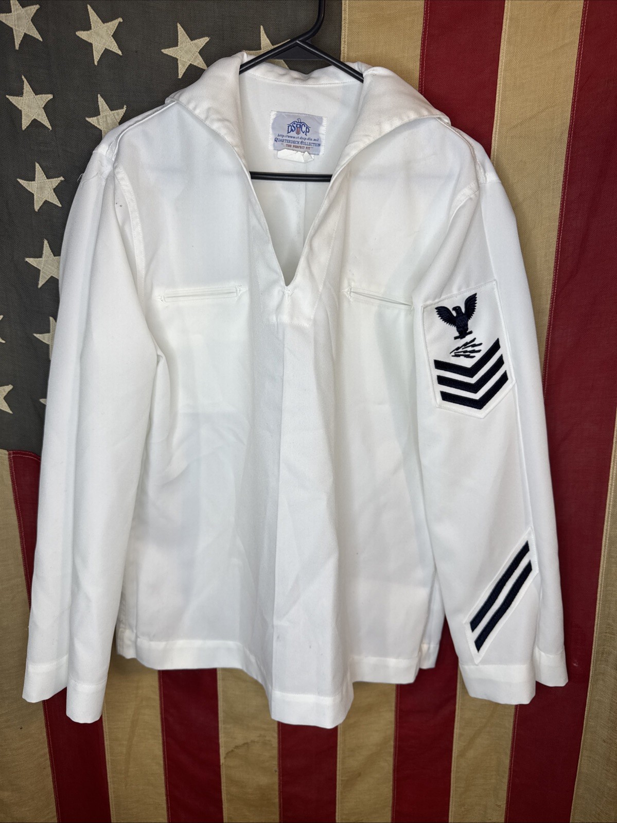 44 L USN US Navy Men’s White Polyester Crackerjack Jumper Shirt D312