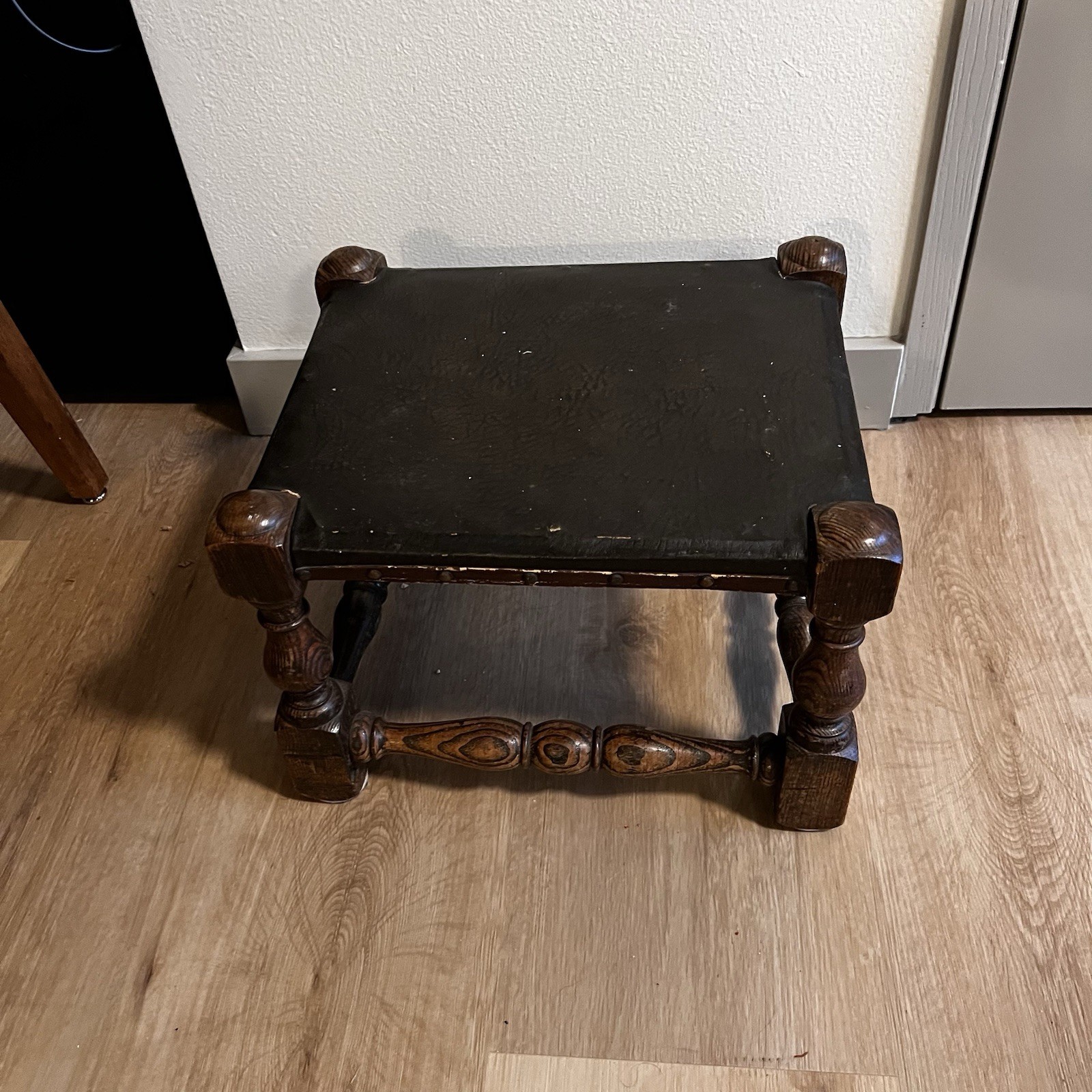 Antique Victorian Handmade Leather Oak Footstool, Footrest