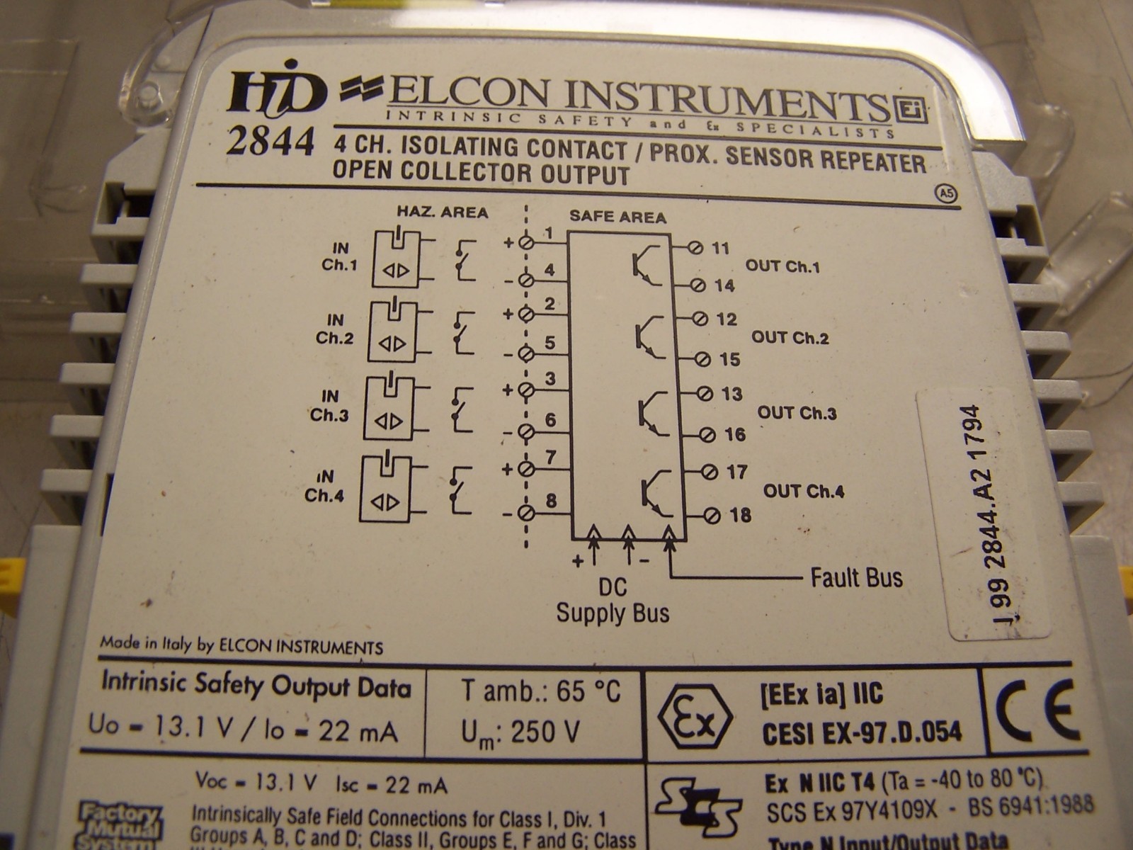 NEW ELCON INSTRUMENTS 4 CHANNEL ISOLATING CONTACT PROXIMITY SENSOR REPEATER 2844