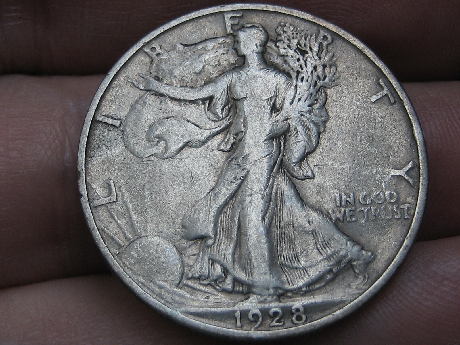 1928 S Silver Walking Liberty Half Dollar- San Francisco, VF/XF Details