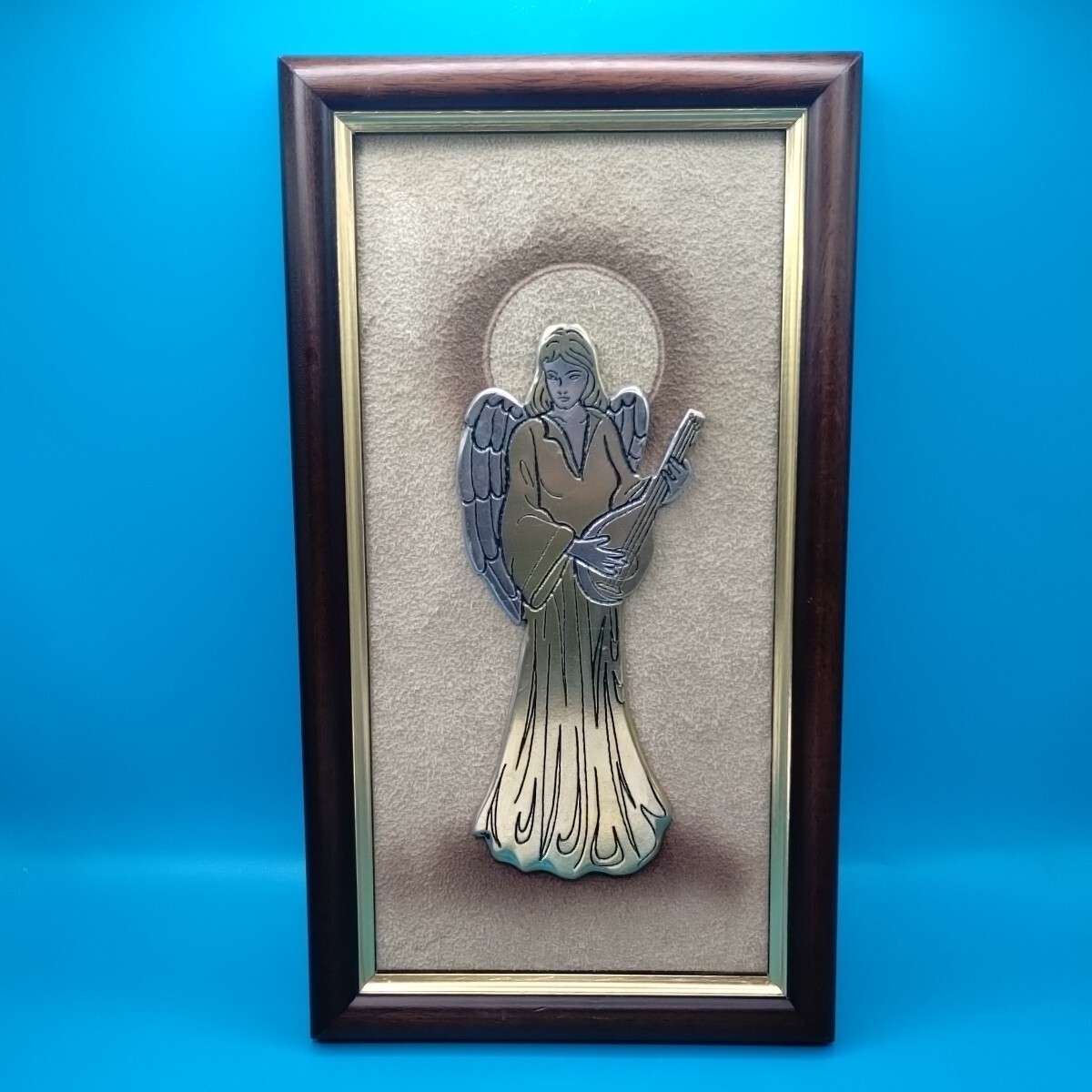 Carl Queen Mixed Media Pewter Metal Angel Suede Framed Art Picture Decor