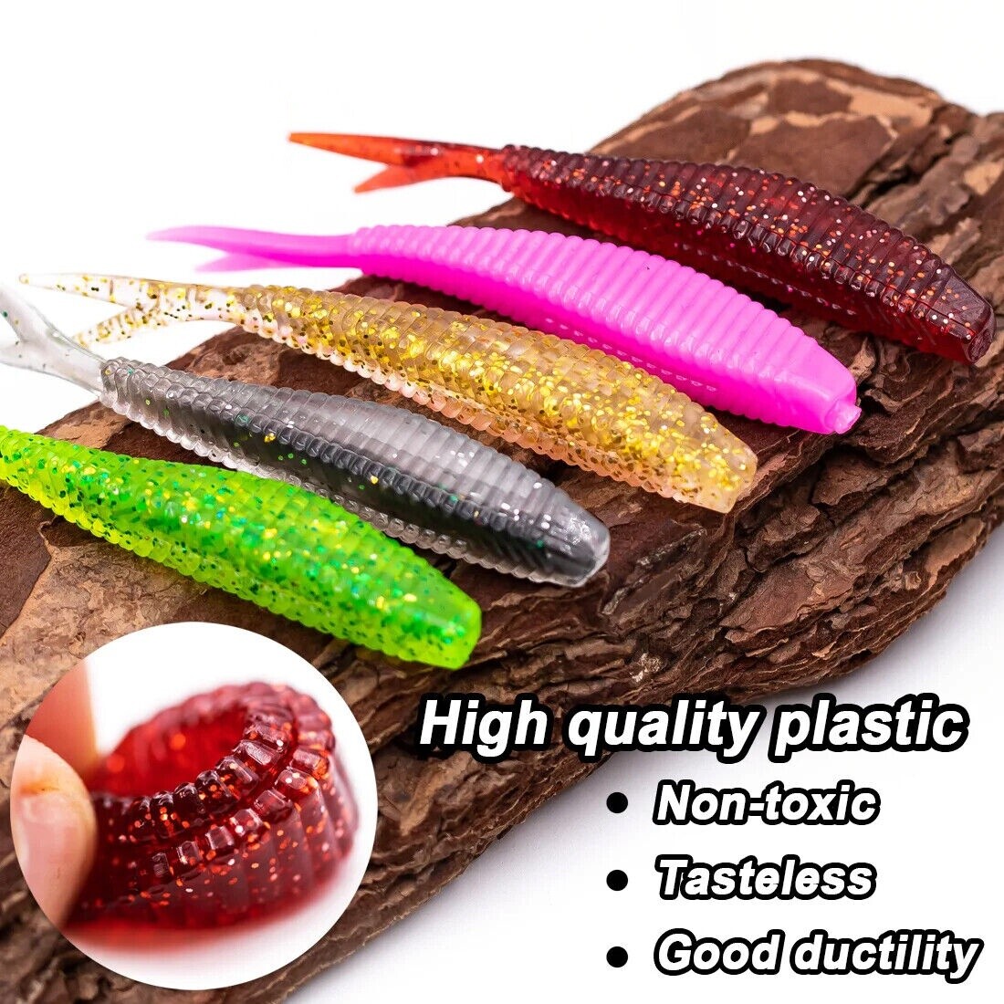 50Pcs Fishing Soft Lures Plastic Bait 7cm 2.5g Lifelike Forked Paddle Tail Lure