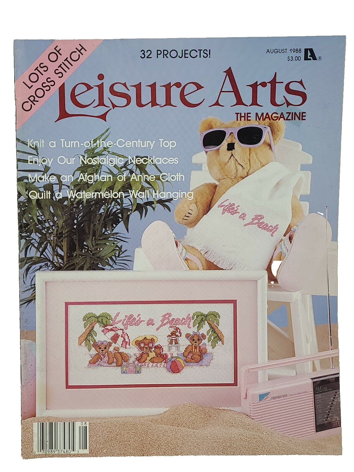 LEISURE ARTS The Magazine August 1988 Crochet Cross Stitch Knit Crafts Patterns