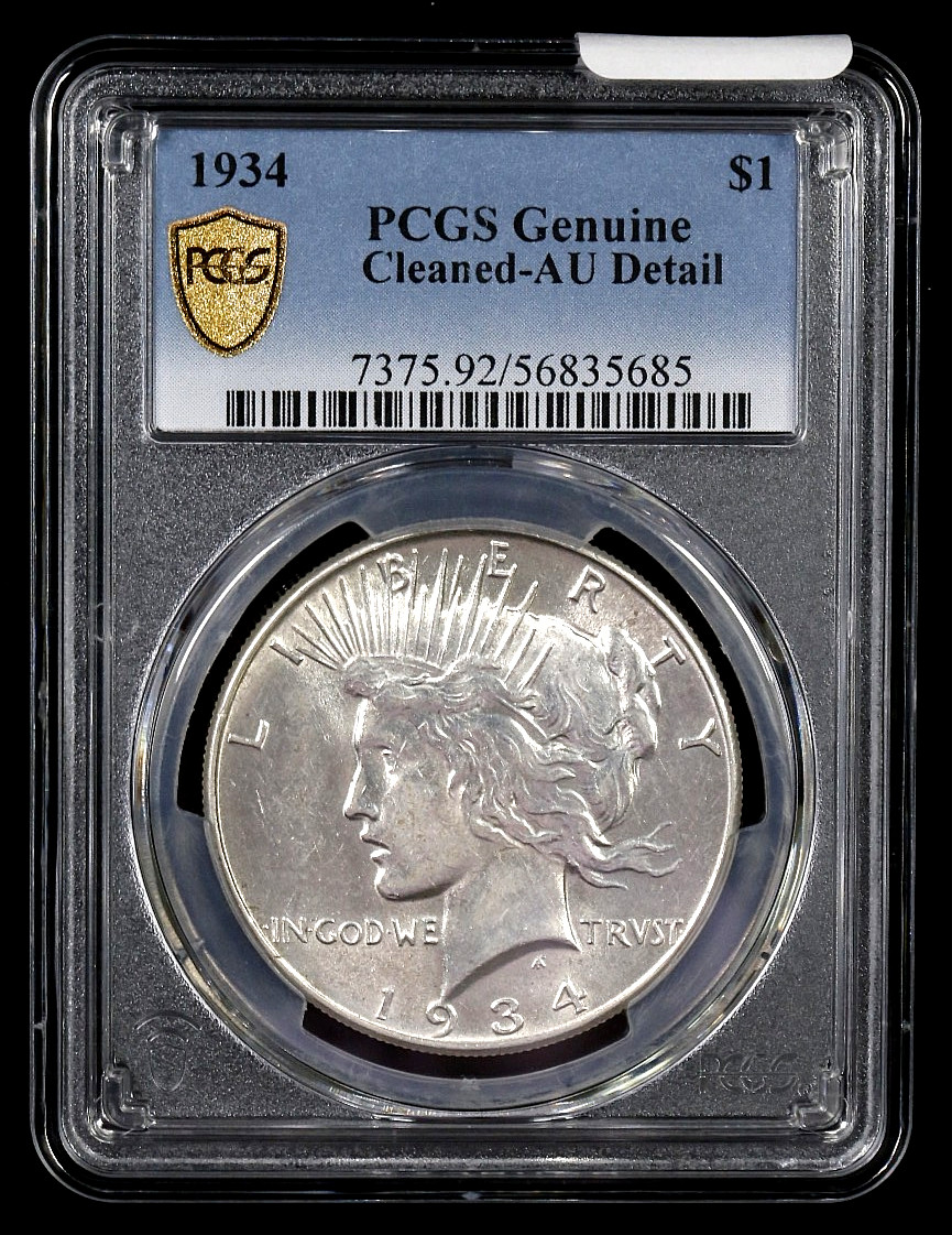 1934 Peace Dollar - PCGS AU - Det. Cleaned - Blast White - TrueView - #427