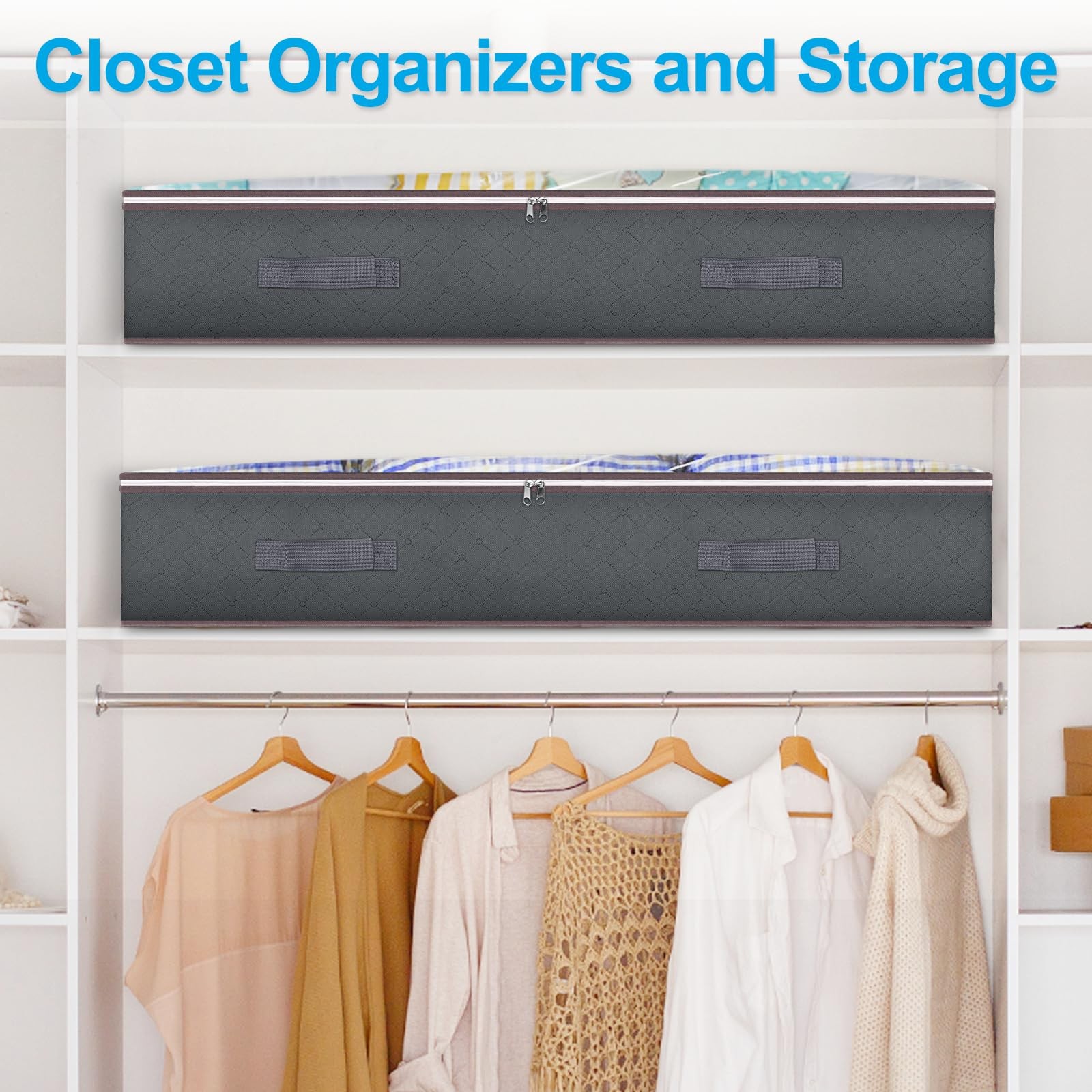 Budding Joy 90L Under Bed Storage Containers, Closet Organizers 4 Pack, Grey