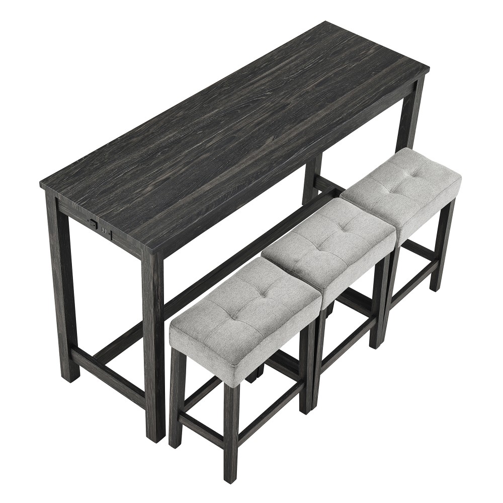 Bar Table Set with Power Outlet Bar Table and Chairs Set4 Piece Dining Table Set