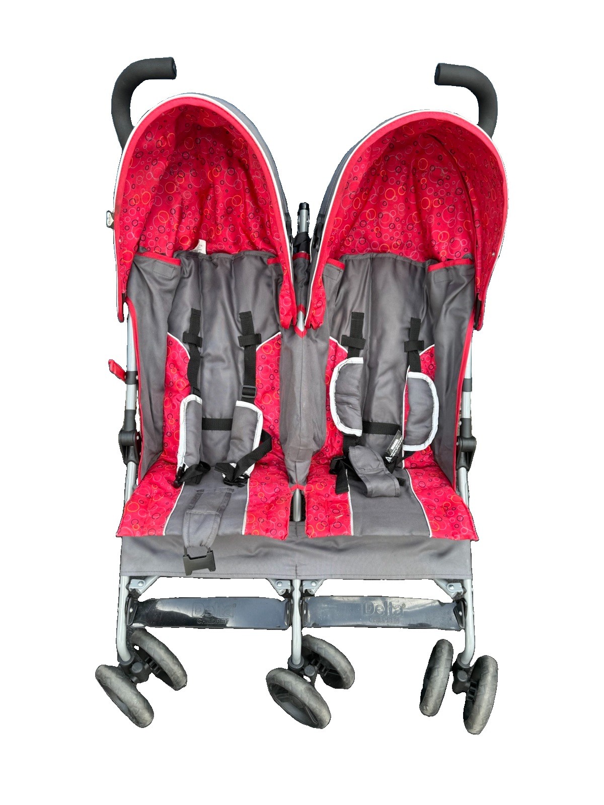 Delta Children LX Side-by-Side Double Stroller Red/Grey Folding Twin