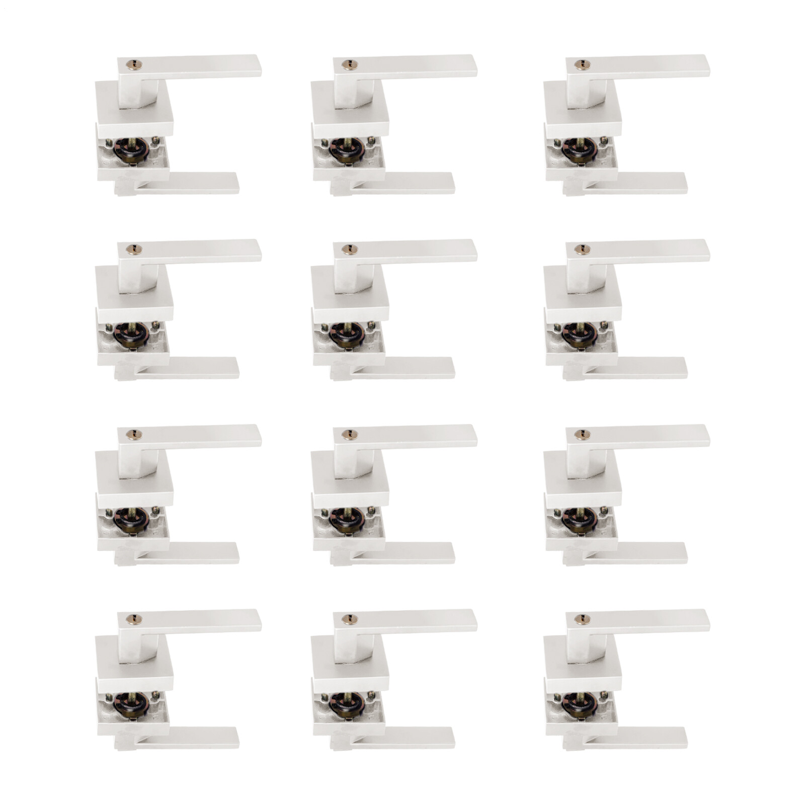 12Pack Silver Passage Door Lever Silver Interior Door Knobs Entry Locks W/ Keys