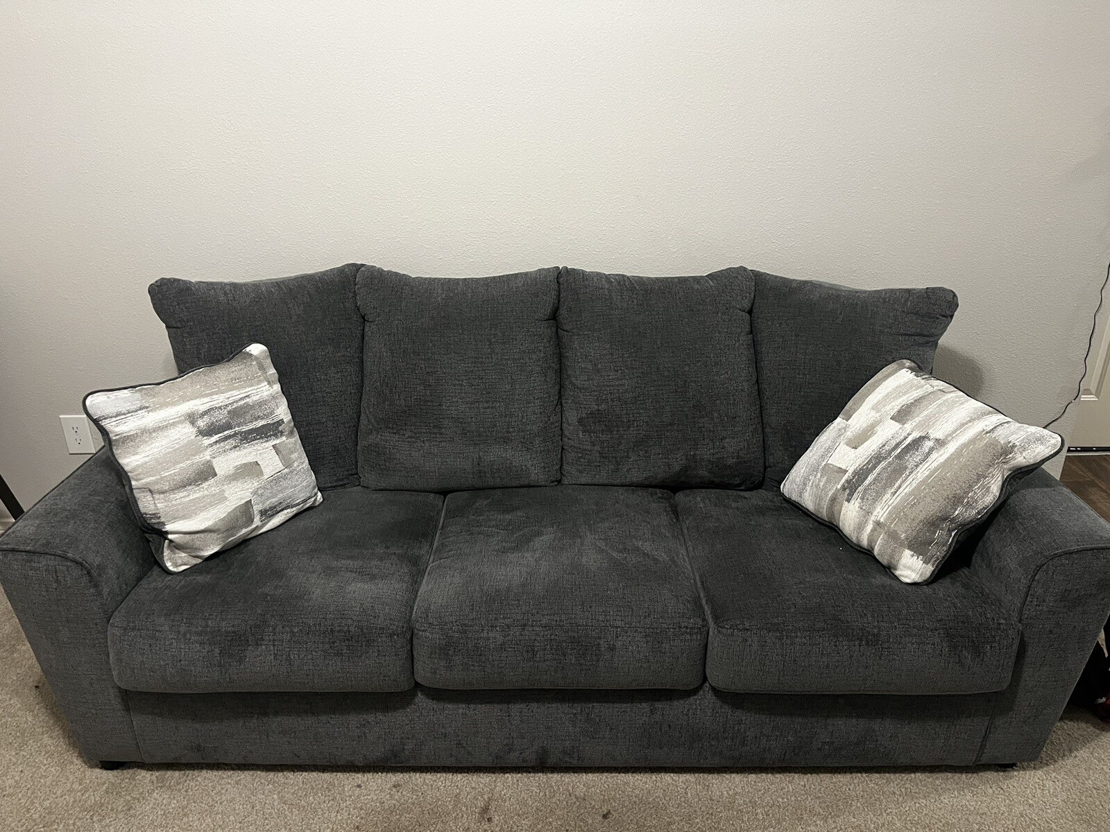 couch, sofa, new, gray, Ashley, smoke-free, pillows, medium length