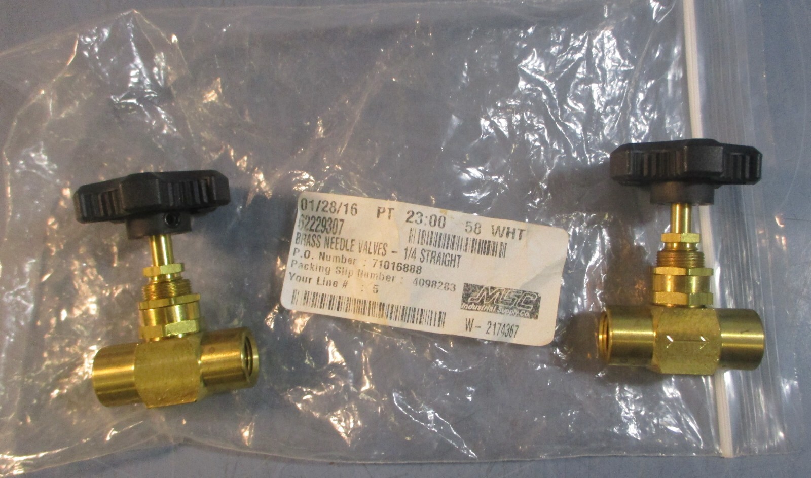 MSC Industrial Supply 62229307 Brass Needle Valve 1/4" Straight Max Lot of 2