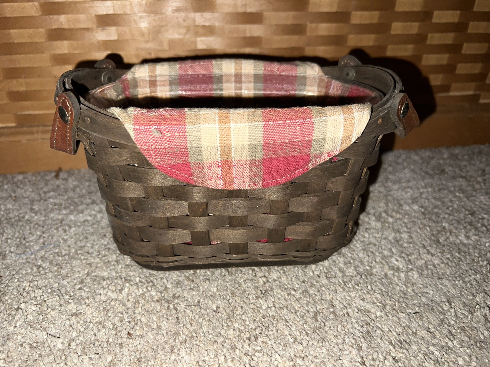 Longaberger Journal Basket Leather Handles Orchard Park Plaid Liner & Protector