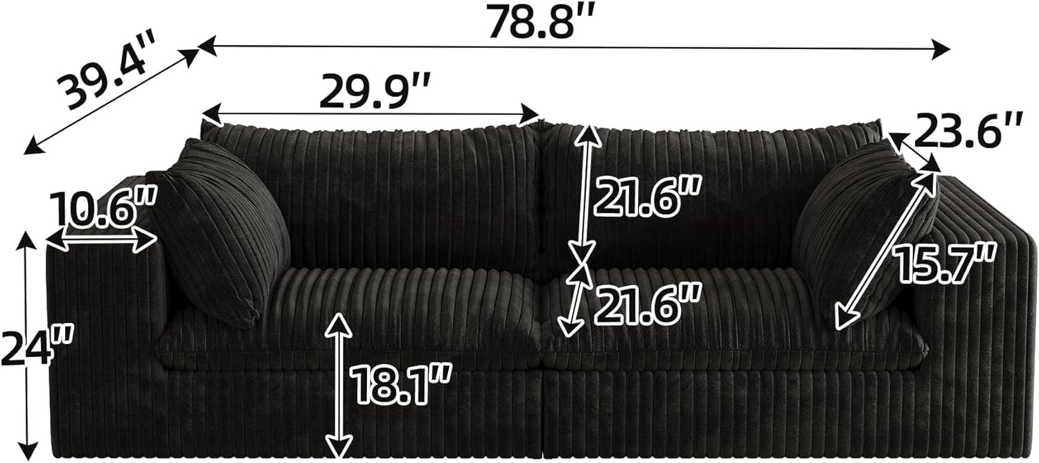 78.8" Sectional Couch with Deep Seat Plush Corduroy Upholstered Sofas