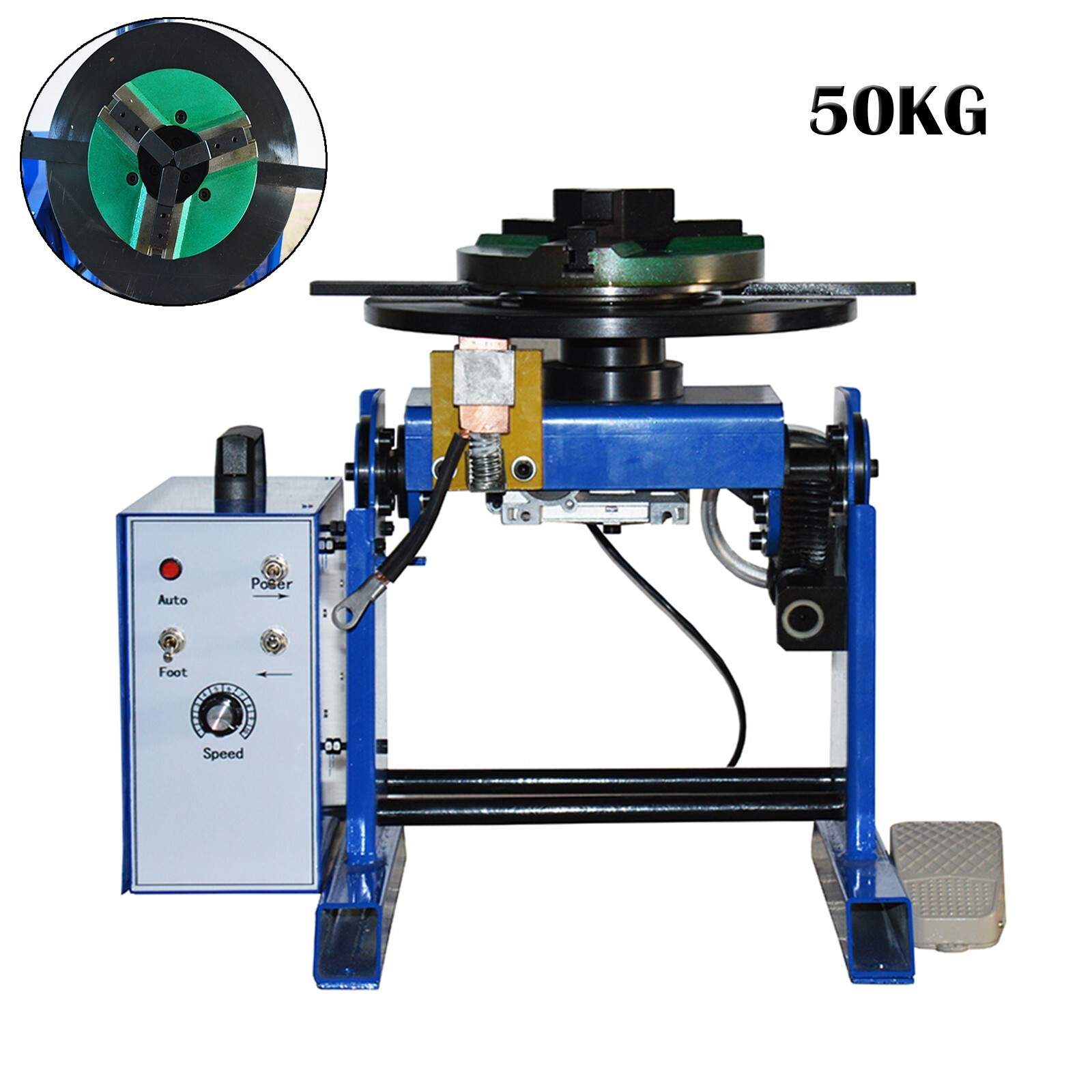 50KG Welding Positioner Turntable with 200mm Chuck Angle 0-90° Stepless Speed