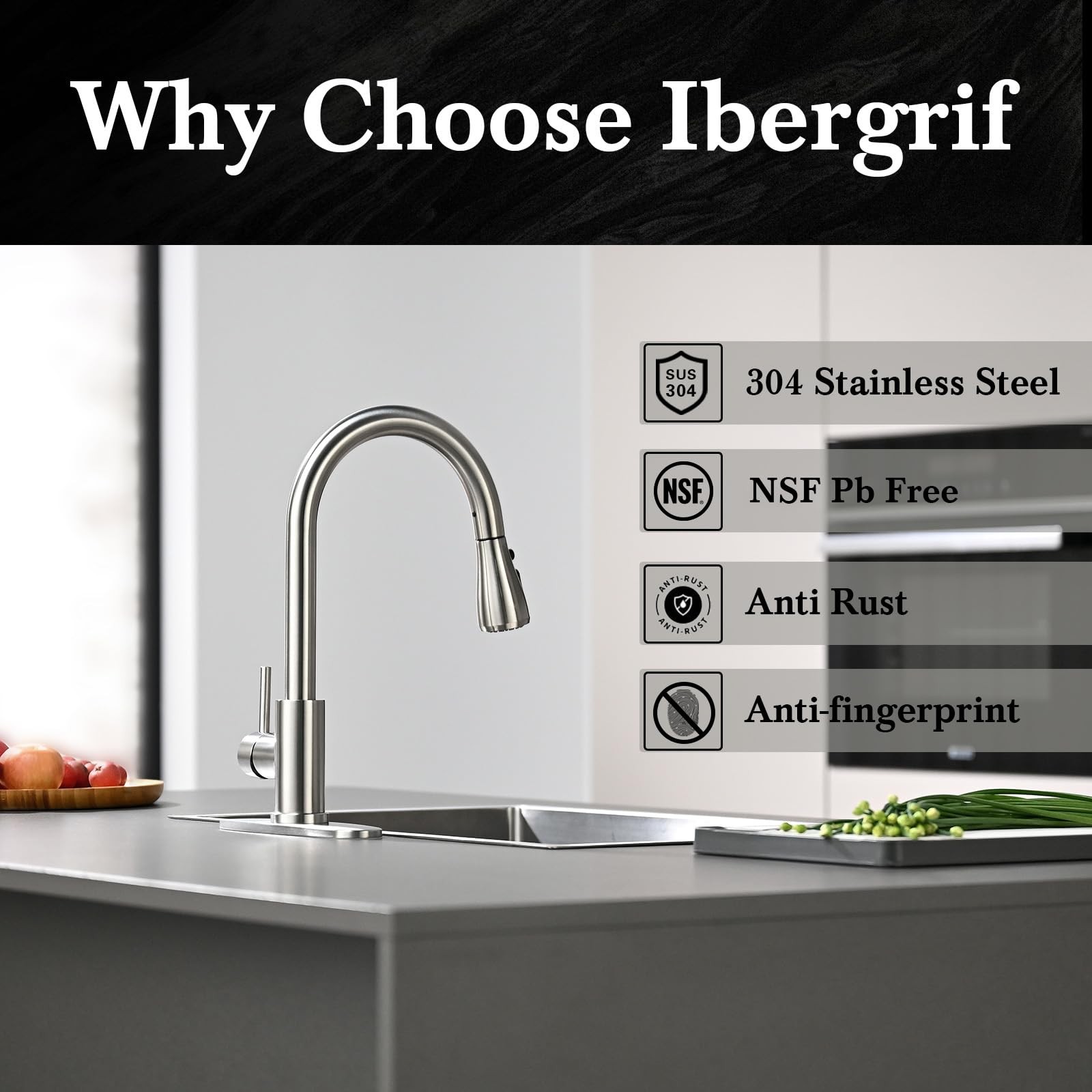 Kitchen Faucets Pull Down Sprayer, Brushed Nickel, Stainless Steel