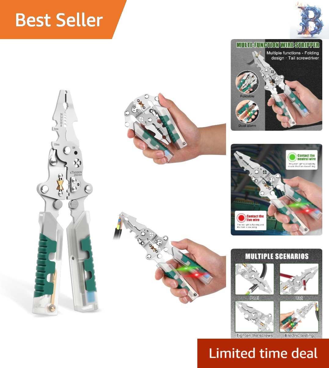 18 in 1 Wire Stripping Pliers, 18 in 1 Wire Stripper with Voltage Tester, Cable