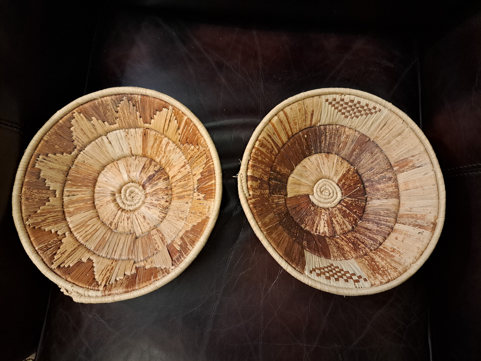 Vintage Handmade Woven Baskets Bowls Set of 2 Africa 9" Kenya Natural Fibers