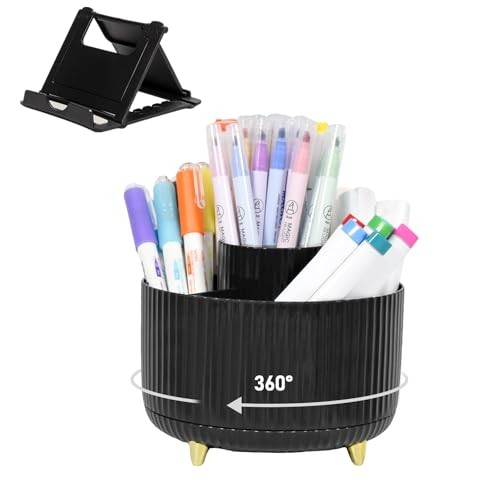 Rotating Pen Holder for Desk, 360° Rotating Pen holder Desk Organizer Black