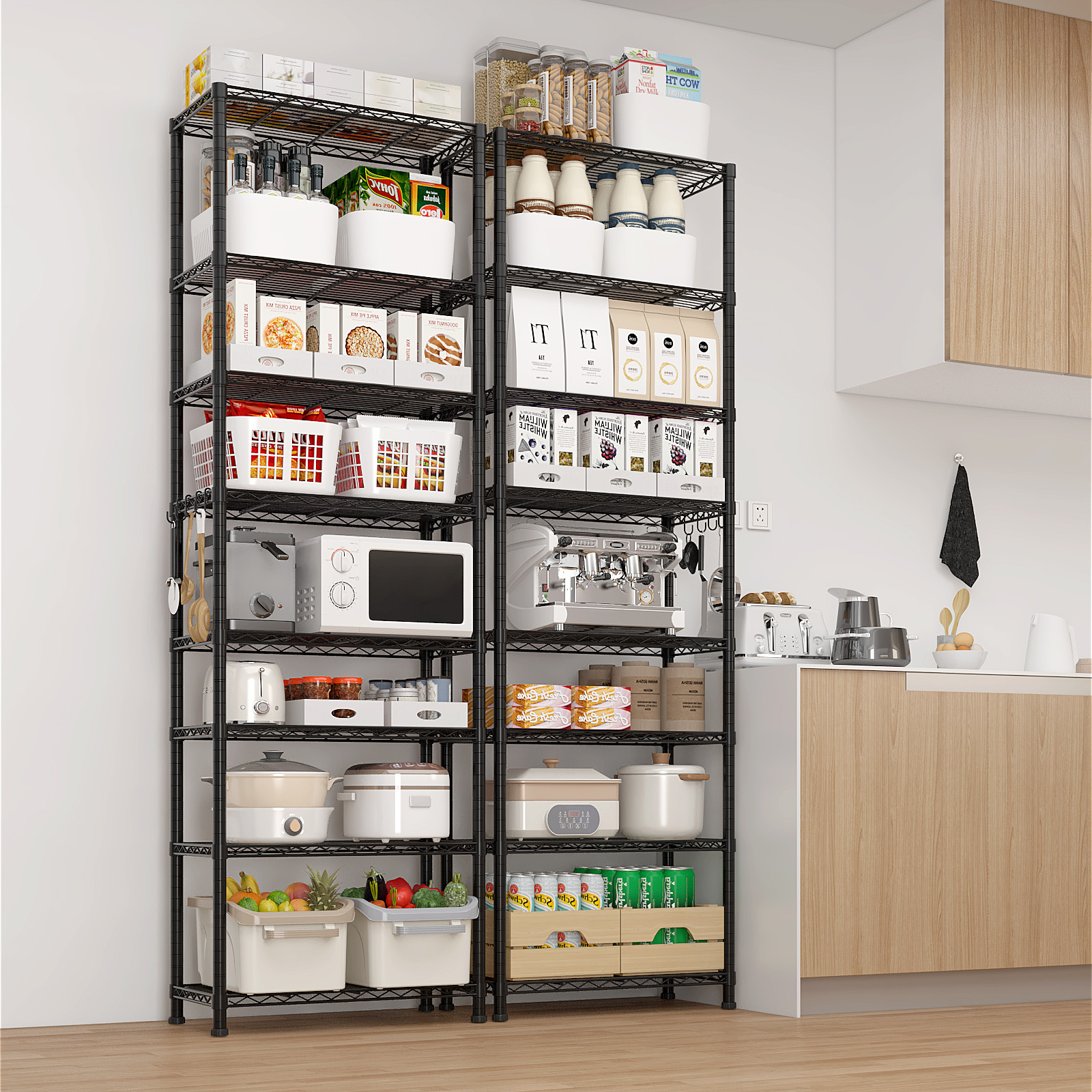 Home Kitchen Garage Wire Shelving 8 Tier Storage Rack Unit Shelves Metal Black