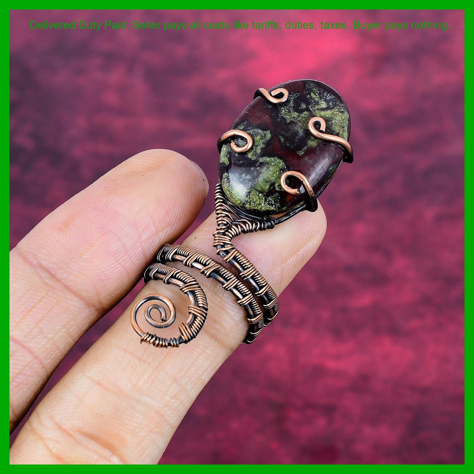 Valentines Deal Copper Natural Dragon Bloodstone Promise Wire Wrapped New Ring