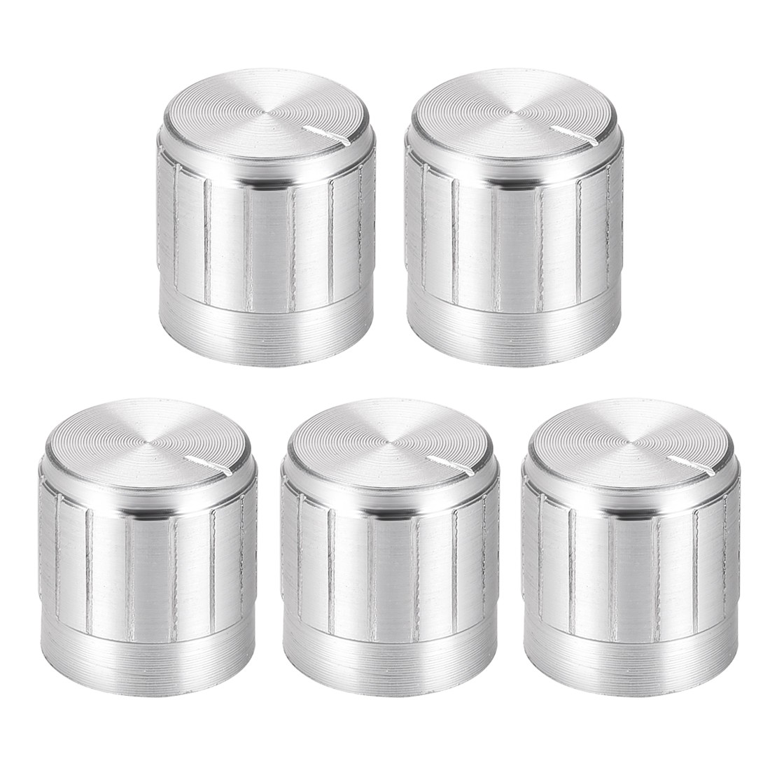 5 x Potentiometer Knob Knurled Shaft Silver Aluminum 6mm Shaft 17mmx17mm