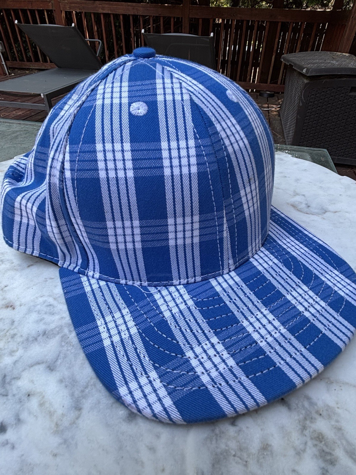 Blue White Plaid Pattern Adjustable Baseball Cap Hat Made in USA Classic Style